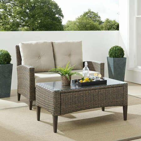 CLAUSTRO Outdoor Wicker Conversation Set, Oatmeal & Light Brown - Love Seat & Coffee Table - 2 Piece CL3051558